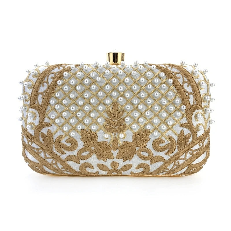 Women Handbag Evening Bag Party Bridal Clutch Embroidery Prom Wedding Purse Shoulder Crossbody Bags Detachable Chain