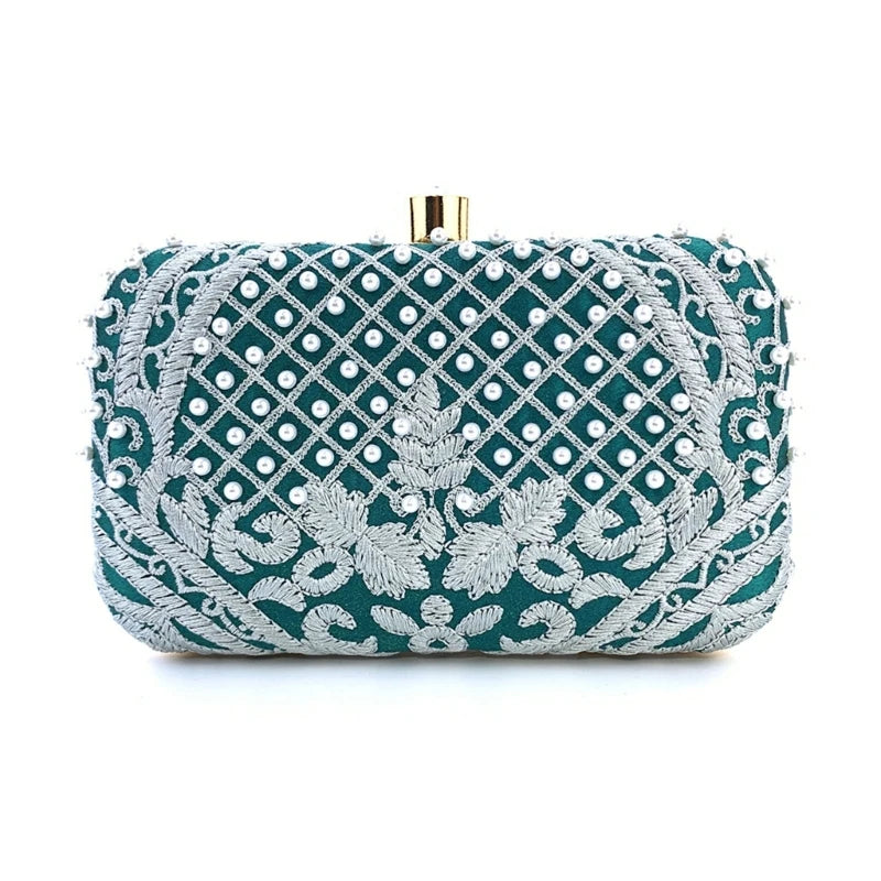 Women Handbag Evening Bag Party Bridal Clutch Embroidery Prom Wedding Purse Shoulder Crossbody Bags Detachable Chain