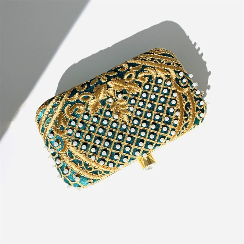 Women Handbag Evening Bag Party Bridal Clutch Embroidery Prom Wedding Purse Shoulder Crossbody Bags Detachable Chain