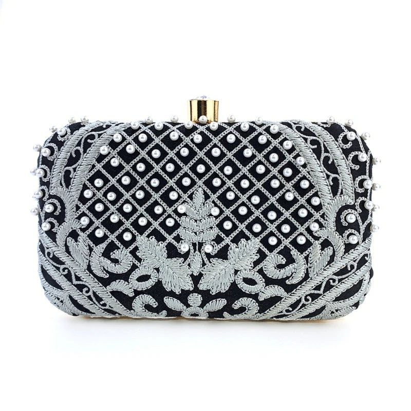 Women Handbag Evening Bag Party Bridal Clutch Embroidery Prom Wedding Purse Shoulder Crossbody Bags Detachable Chain