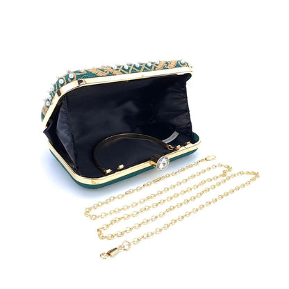 Women Handbag Evening Bag Party Bridal Clutch Embroidery Prom Wedding Purse Shoulder Crossbody Bags Detachable Chain