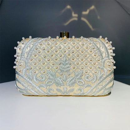 Women Handbag Evening Bag Party Bridal Clutch Embroidery Prom Wedding Purse Shoulder Crossbody Bags Detachable Chain