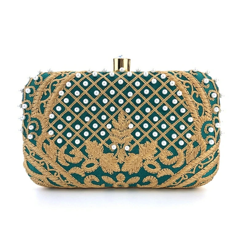 Women Handbag Evening Bag Party Bridal Clutch Embroidery Prom Wedding Purse Shoulder Crossbody Bags Detachable Chain