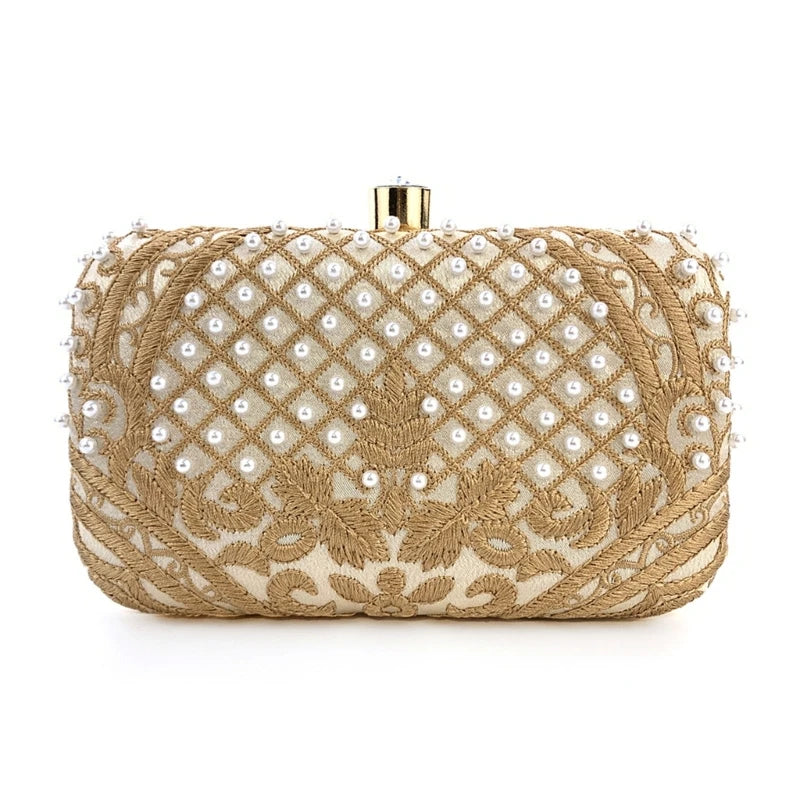 Women Handbag Evening Bag Party Bridal Clutch Embroidery Prom Wedding Purse Shoulder Crossbody Bags Detachable Chain