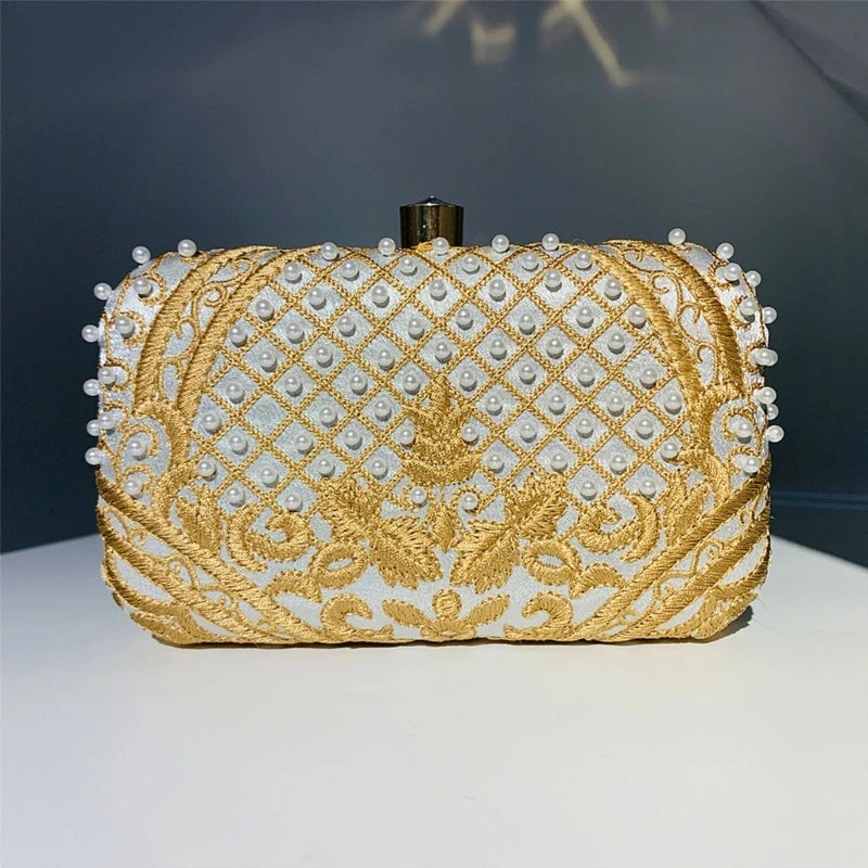 Women Handbag Evening Bag Party Bridal Clutch Embroidery Prom Wedding Purse Shoulder Crossbody Bags Detachable Chain