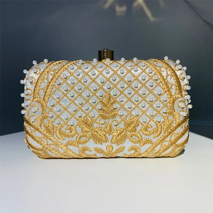 Women Handbag Evening Bag Party Bridal Clutch Embroidery Prom Wedding Purse Shoulder Crossbody Bags Detachable Chain