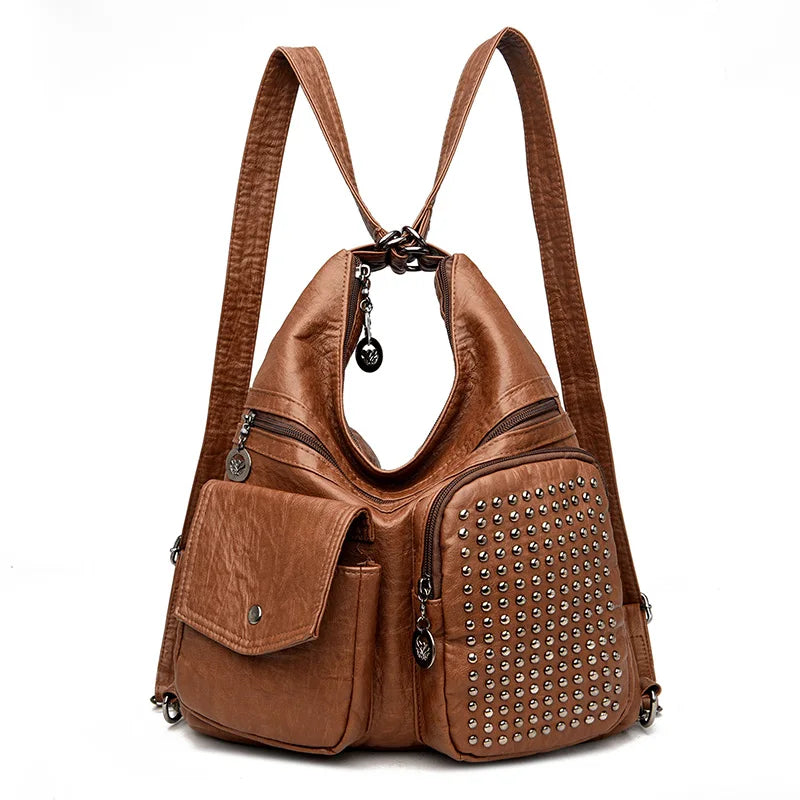 Women Handbag Luxury Designer Handbag Solid Color Messenger Bag Large Capacity Casual Ladies Shoulder Bag Rivet Leather Tote Bag