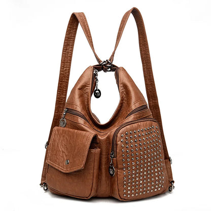 Women Handbag Luxury Designer Handbag Solid Color Messenger Bag Large Capacity Casual Ladies Shoulder Bag Rivet Leather Tote Bag