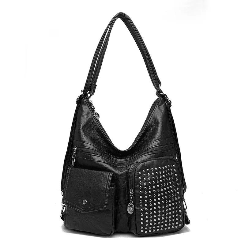 Women Handbag Luxury Designer Handbag Solid Color Messenger Bag Large Capacity Casual Ladies Shoulder Bag Rivet Leather Tote Bag