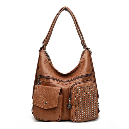 Women Handbag Luxury Designer Handbag Solid Color Messenger Bag Large Capacity Casual Ladies Shoulder Bag Rivet Leather Tote Bag