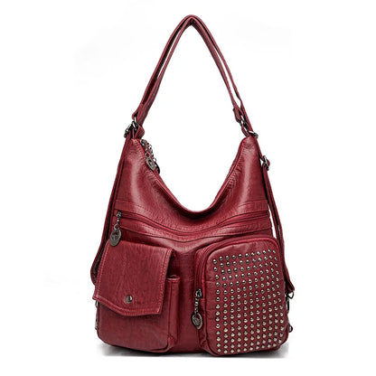 Women Handbag Luxury Designer Handbag Solid Color Messenger Bag Large Capacity Casual Ladies Shoulder Bag Rivet Leather Tote Bag