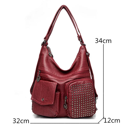 Women Handbag Luxury Designer Handbag Solid Color Messenger Bag Large Capacity Casual Ladies Shoulder Bag Rivet Leather Tote Bag