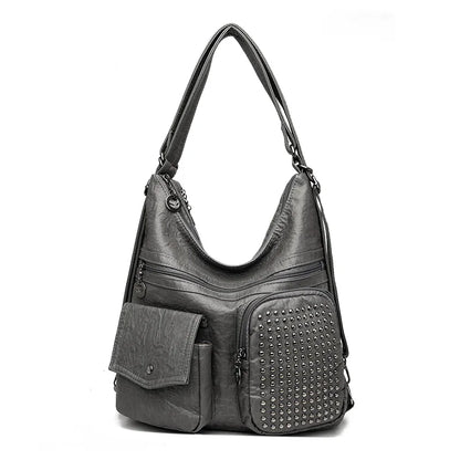 Women Handbag Luxury Designer Handbag Solid Color Messenger Bag Large Capacity Casual Ladies Shoulder Bag Rivet Leather Tote Bag