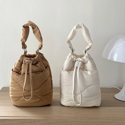 Women Handbag Nylon Down Puffer Crossbody Bag Fashionable Bucket Shoulder Bag