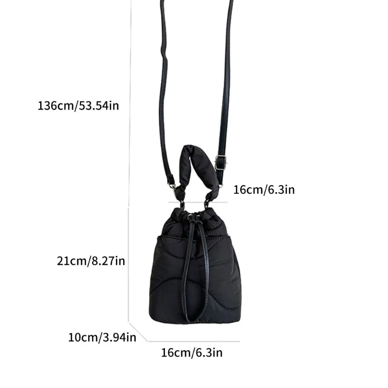 Women Handbag Nylon Down Puffer Crossbody Bag Fashionable Bucket Shoulder Bag
