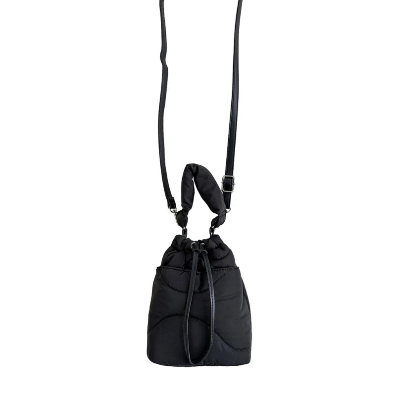 Women Handbag Nylon Down Puffer Crossbody Bag Fashionable Bucket Shoulder Bag