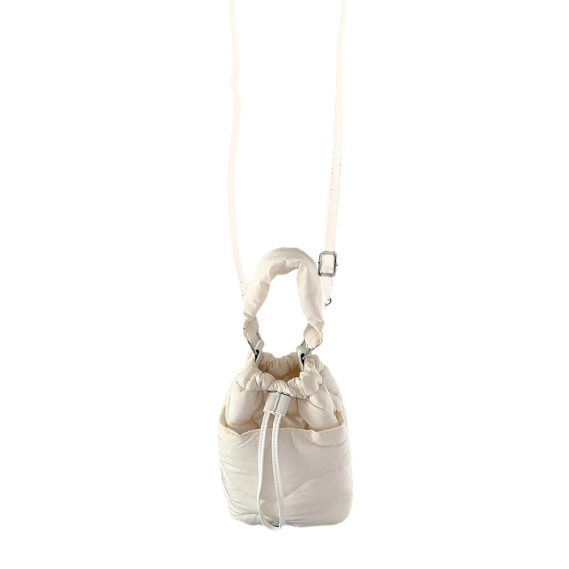 Women Handbag Nylon Down Puffer Crossbody Bag Fashionable Bucket Shoulder Bag