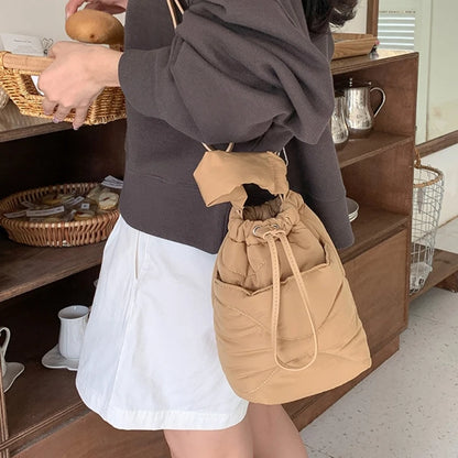 Women Handbag Nylon Down Puffer Crossbody Bag Fashionable Bucket Shoulder Bag