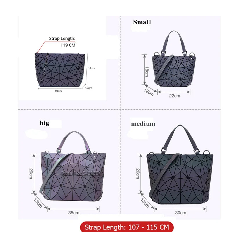 Women Handbags Luxury Geometric Shoulder Bag Set Folding Tote Crossbody Bag Female Handbag For Ladies Luminous bao bag Geometric