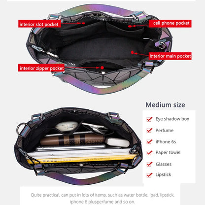 Women Handbags Luxury Geometric Shoulder Bag Set Folding Tote Crossbody Bag Female Handbag For Ladies Luminous bao bag Geometric