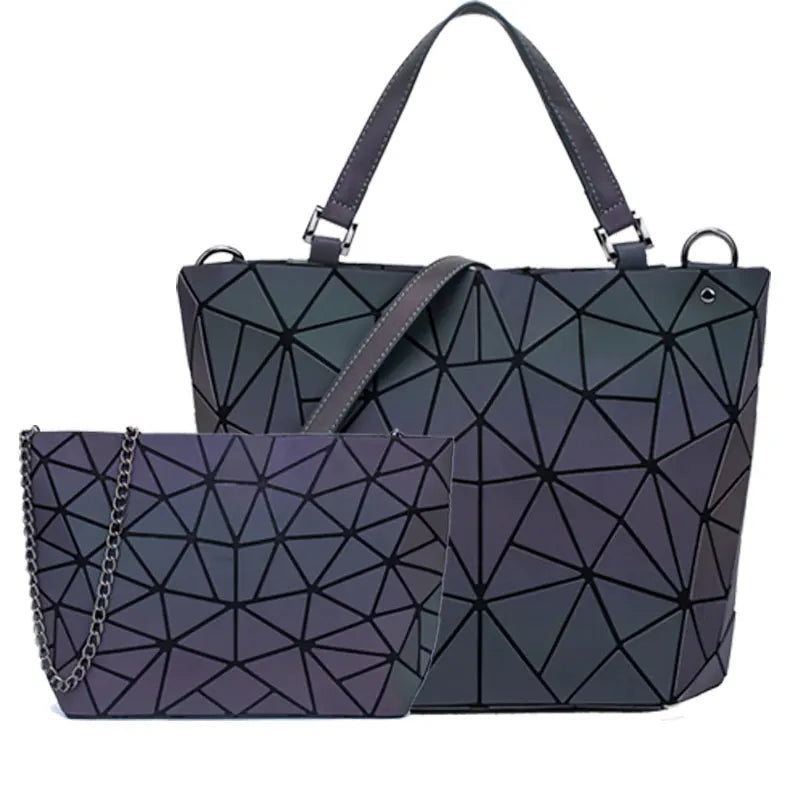 Women Handbags Luxury Geometric Shoulder Bag Set Folding Tote Crossbody Bag Female Handbag For Ladies Luminous bao bag Geometric