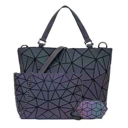 Women Handbags Luxury Geometric Shoulder Bag Set Folding Tote Crossbody Bag Female Handbag For Ladies Luminous bao bag Geometric