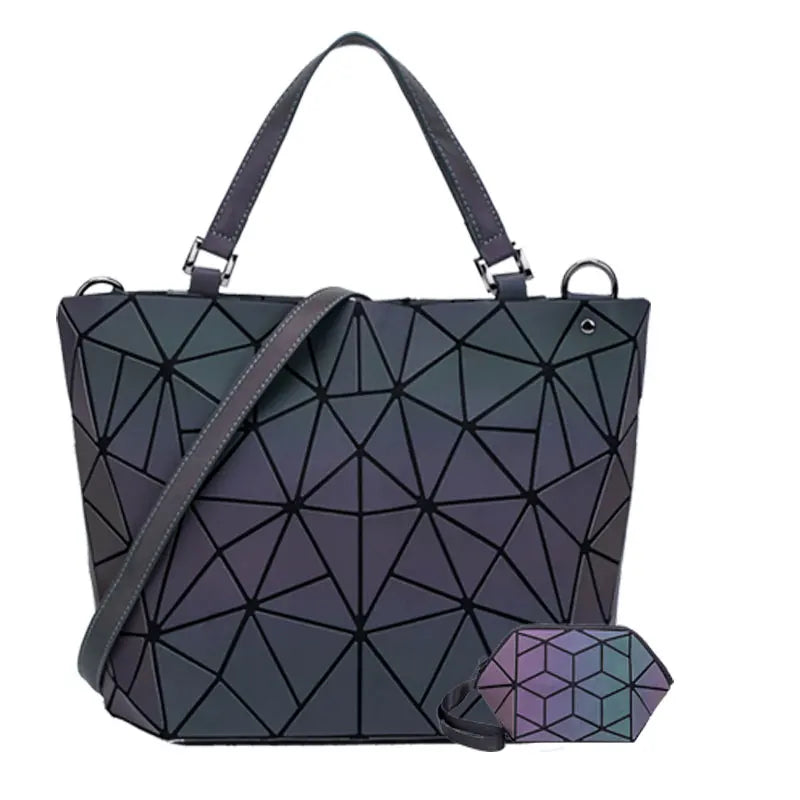 Women Handbags Luxury Geometric Shoulder Bag Set Folding Tote Crossbody Bag Female Handbag For Ladies Luminous bao bag Geometric