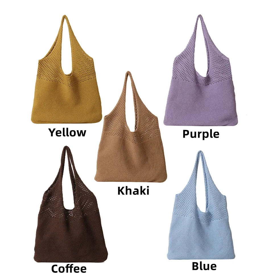 Women Handmade Knitting Weave Shoulder Bag Fashion Trend Large Capacity Handbag Lady Luxury Design Travel Totes