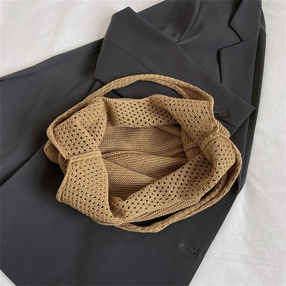 Women Handmade Knitting Weave Shoulder Bag Fashion Trend Large Capacity Handbag Lady Luxury Design Travel Totes