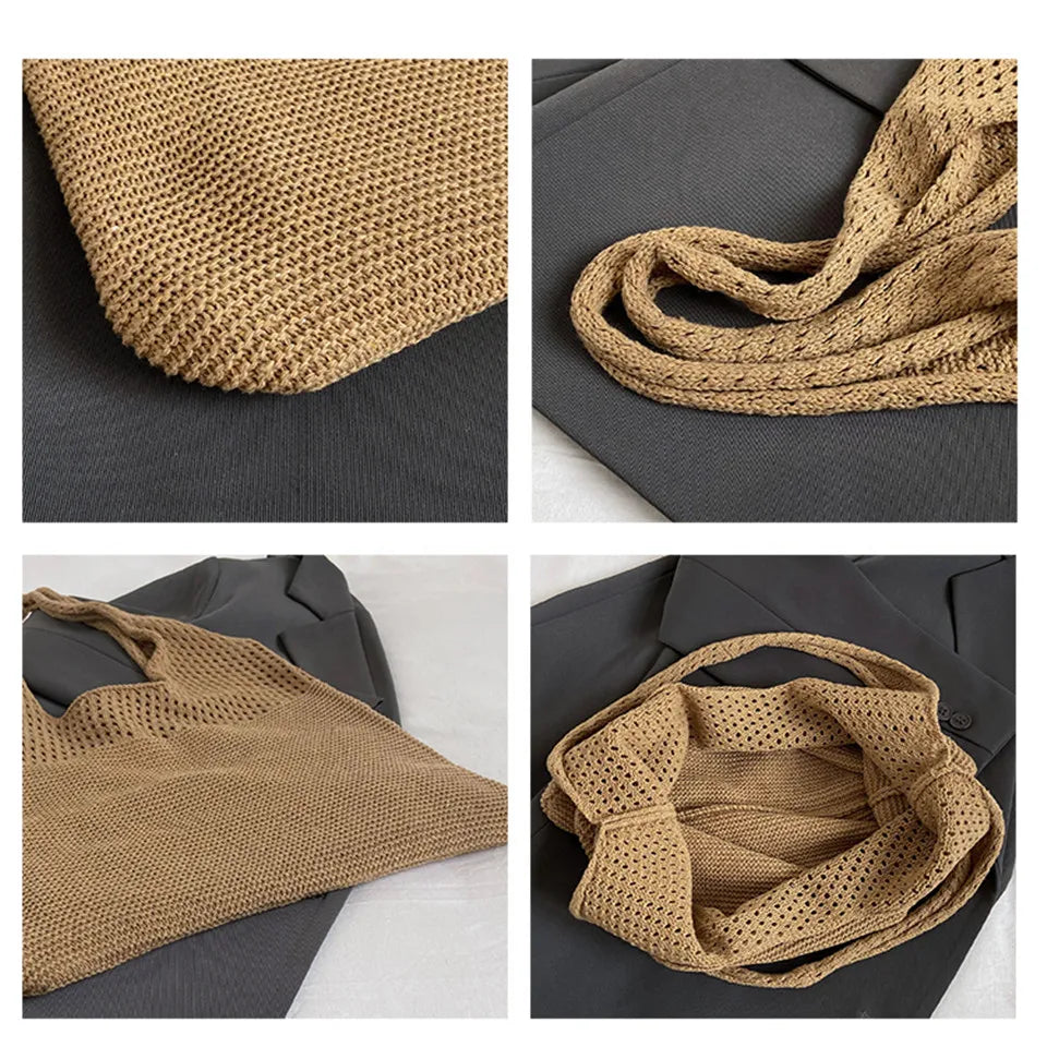 Women Handmade Knitting Weave Shoulder Bag Fashion Trend Large Capacity Handbag Lady Luxury Design Travel Totes