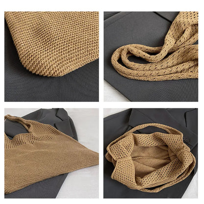 Women Handmade Knitting Weave Shoulder Bag Fashion Trend Large Capacity Handbag Lady Luxury Design Travel Totes