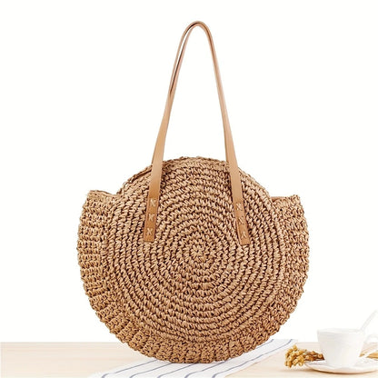 Women Handmade Woven Totes Bag Summer Beach Round Straw Bags for Women Rattan Shoulder Female 2023 Message Handbag