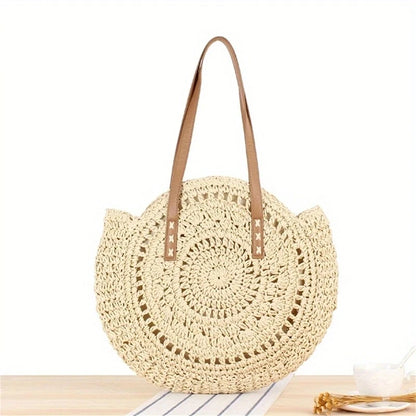 Women Handmade Woven Totes Bag Summer Beach Round Straw Bags for Women Rattan Shoulder Female 2023 Message Handbag