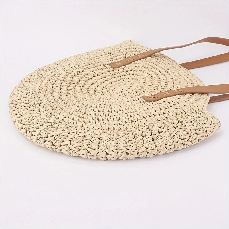 Women Handmade Woven Totes Bag Summer Beach Round Straw Bags for Women Rattan Shoulder Female 2023 Message Handbag