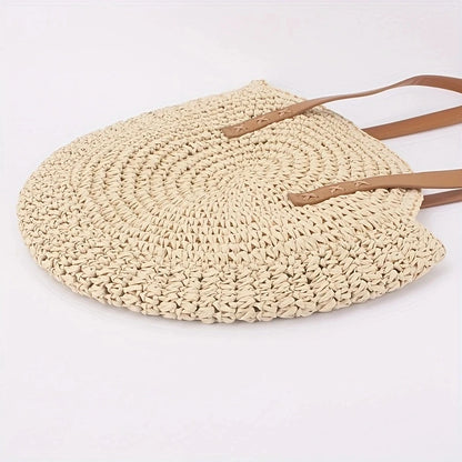 Women Handmade Woven Totes Bag Summer Beach Round Straw Bags for Women Rattan Shoulder Female 2023 Message Handbag