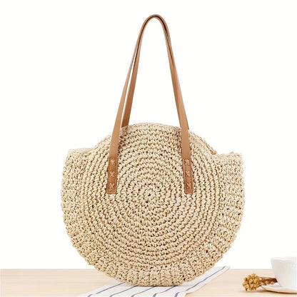 Women Handmade Woven Totes Bag Summer Beach Round Straw Bags for Women Rattan Shoulder Female 2023 Message Handbag