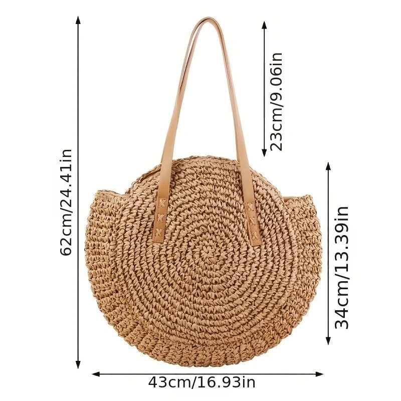 Women Handmade Woven Totes Bag Summer Beach Round Straw Bags for Women Rattan Shoulder Female 2023 Message Handbag