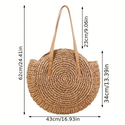 Women Handmade Woven Totes Bag Summer Beach Round Straw Bags for Women Rattan Shoulder Female 2023 Message Handbag