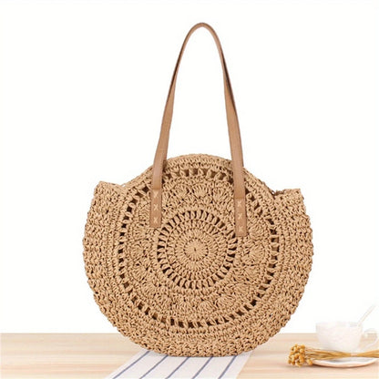 Women Handmade Woven Totes Bag Summer Beach Round Straw Bags for Women Rattan Shoulder Female 2023 Message Handbag