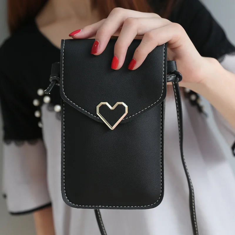 Women Heart-shaped Transparent Screen Mobile Phone Bag 2019 New Mini Messenger Bags Lady Handbag and Purses Small Phone Bag