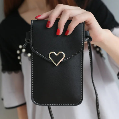 Women Heart-shaped Transparent Screen Mobile Phone Bag 2019 New Mini Messenger Bags Lady Handbag and Purses Small Phone Bag