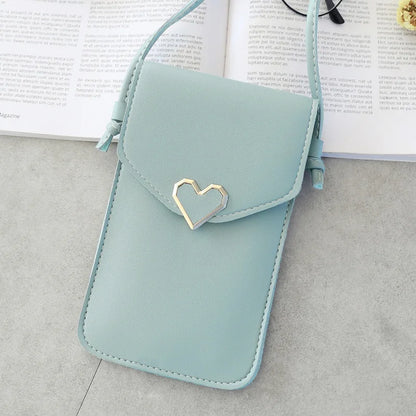 Women Heart-shaped Transparent Screen Mobile Phone Bag 2019 New Mini Messenger Bags Lady Handbag and Purses Small Phone Bag