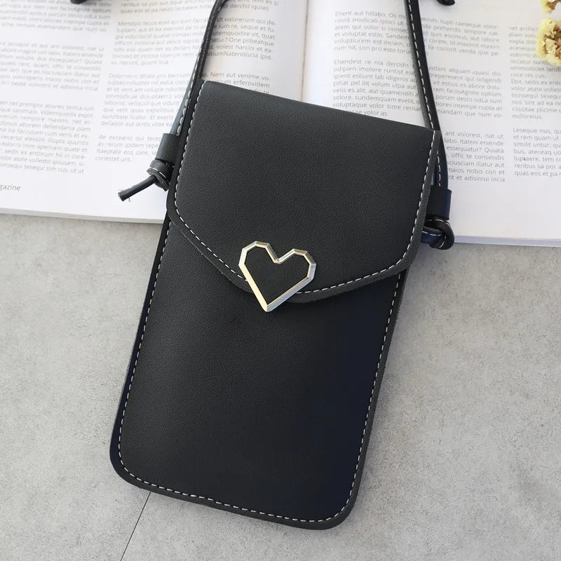 Women Heart-shaped Transparent Screen Mobile Phone Bag 2019 New Mini Messenger Bags Lady Handbag and Purses Small Phone Bag