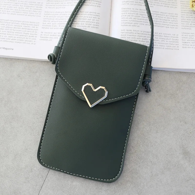 Women Heart-shaped Transparent Screen Mobile Phone Bag 2019 New Mini Messenger Bags Lady Handbag and Purses Small Phone Bag