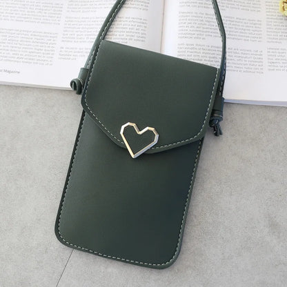 Women Heart-shaped Transparent Screen Mobile Phone Bag 2019 New Mini Messenger Bags Lady Handbag and Purses Small Phone Bag