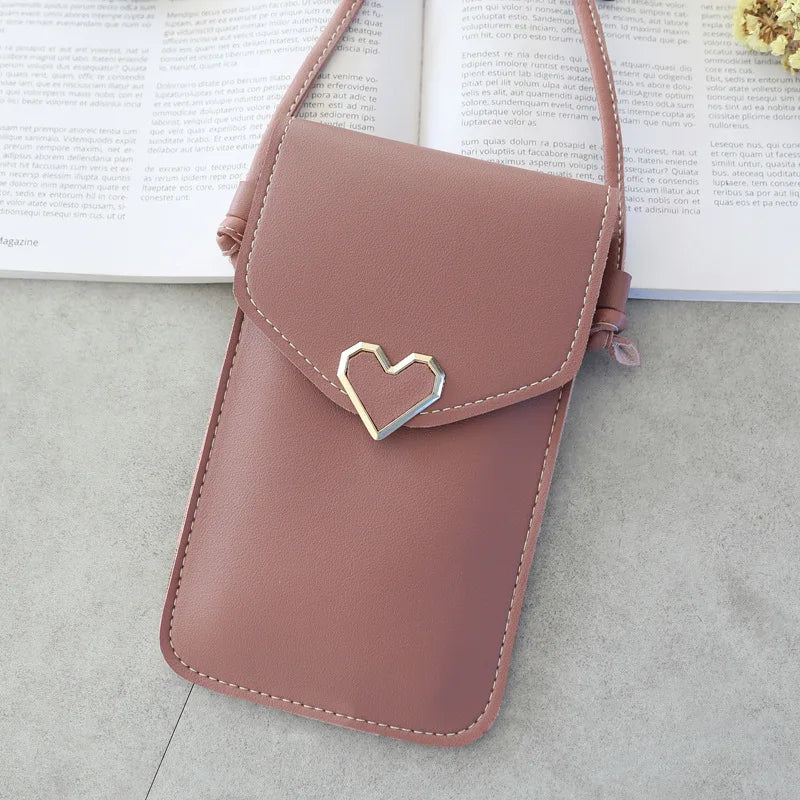 Women Heart-shaped Transparent Screen Mobile Phone Bag 2019 New Mini Messenger Bags Lady Handbag and Purses Small Phone Bag