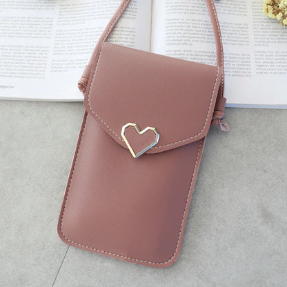 Women Heart-shaped Transparent Screen Mobile Phone Bag 2019 New Mini Messenger Bags Lady Handbag and Purses Small Phone Bag