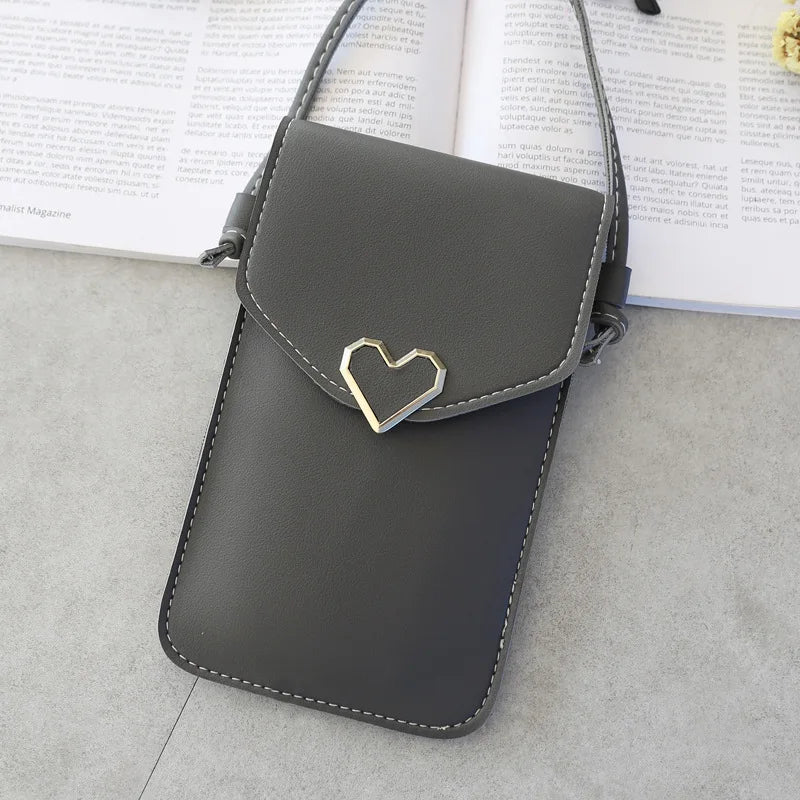 Women Heart-shaped Transparent Screen Mobile Phone Bag 2019 New Mini Messenger Bags Lady Handbag and Purses Small Phone Bag