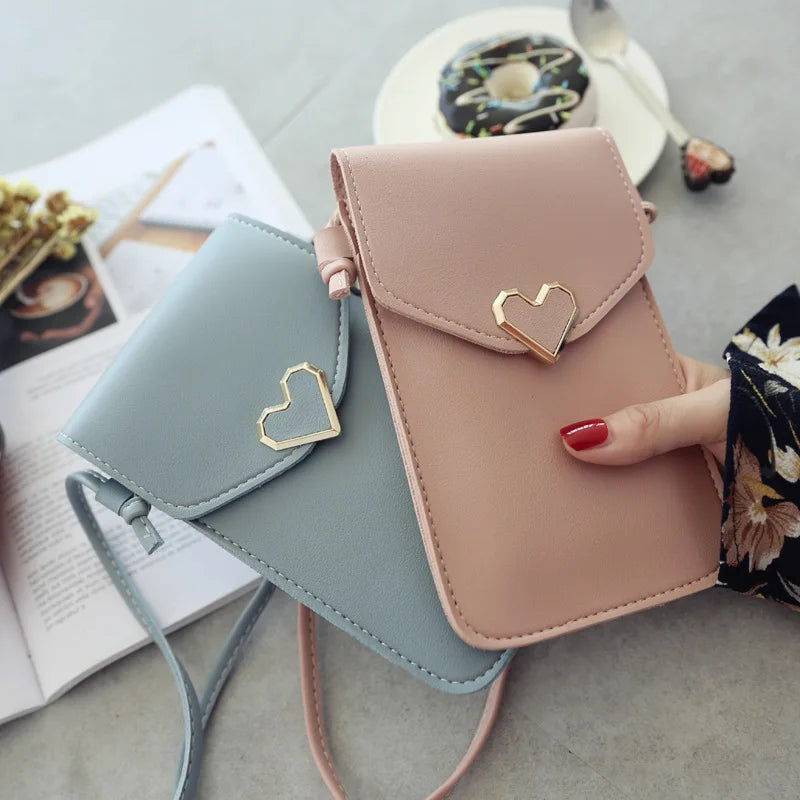Women Heart-shaped Transparent Screen Mobile Phone Bag 2019 New Mini Messenger Bags Lady Handbag and Purses Small Phone Bag