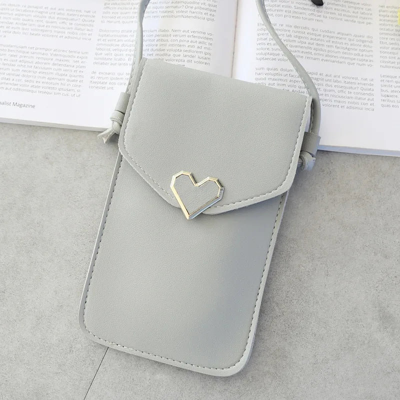 Women Heart-shaped Transparent Screen Mobile Phone Bag 2019 New Mini Messenger Bags Lady Handbag and Purses Small Phone Bag